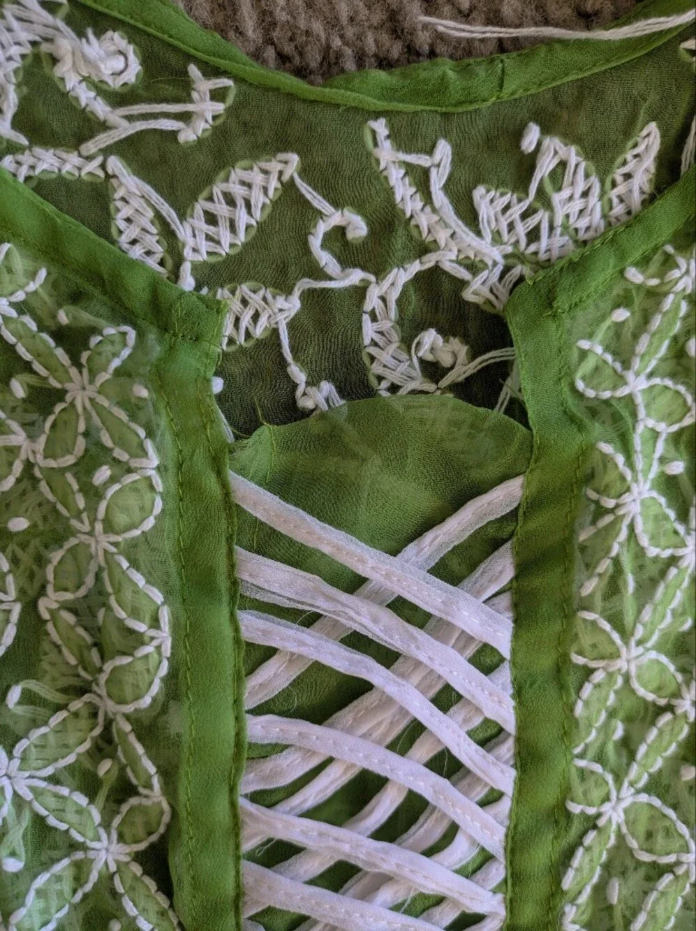 Handmade Fairycore Renfaire Sheer Mesh Dress Embroidered Floral Large - Picture 9 of 9
